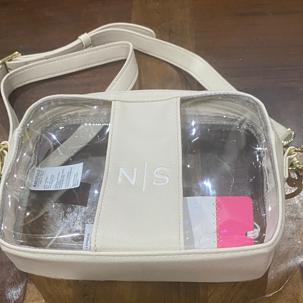 N/S (initials on bag) Cream and Clear stadium Crossbody Bag